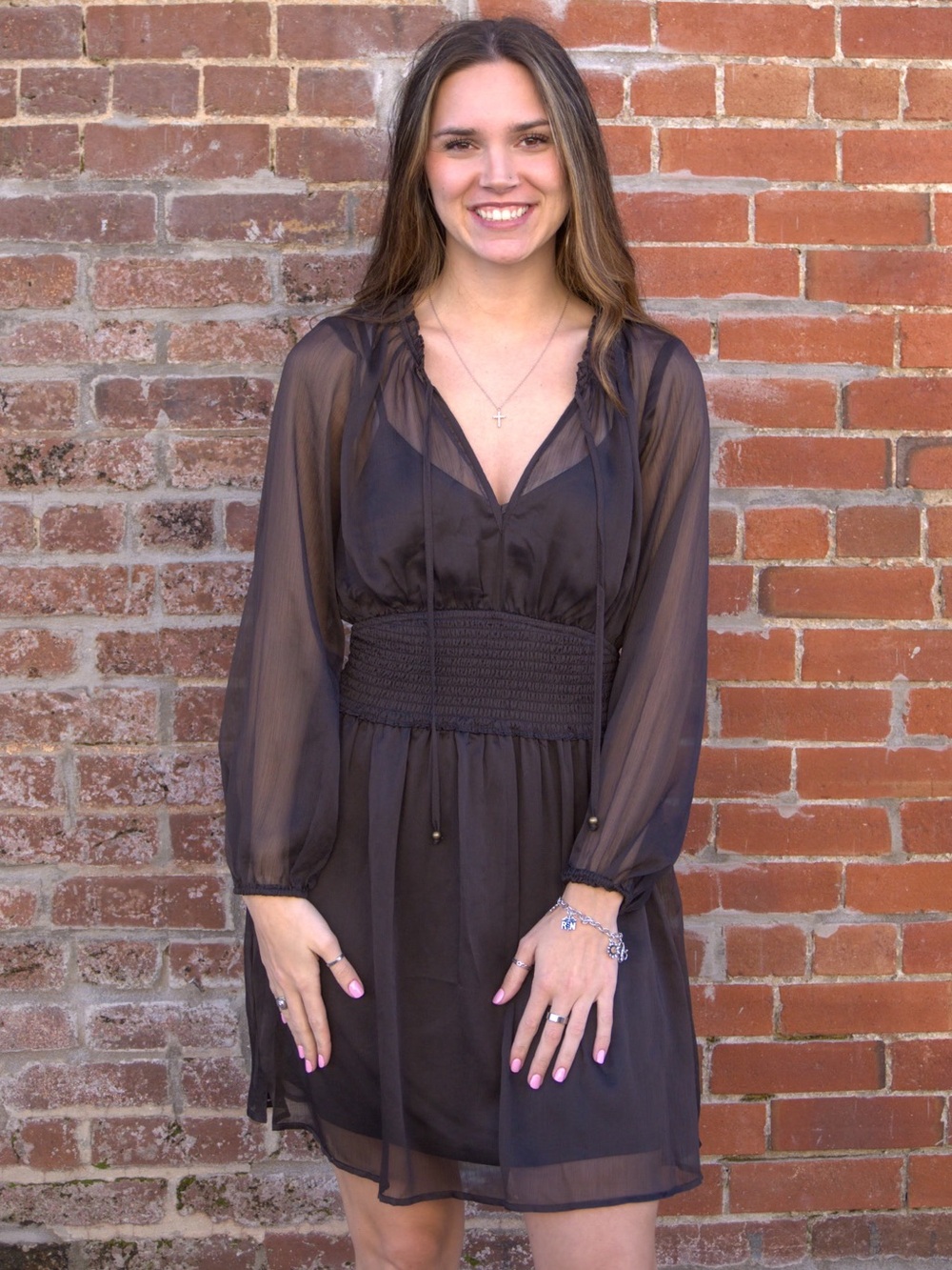 Tie Neck Smocked Mini Dress